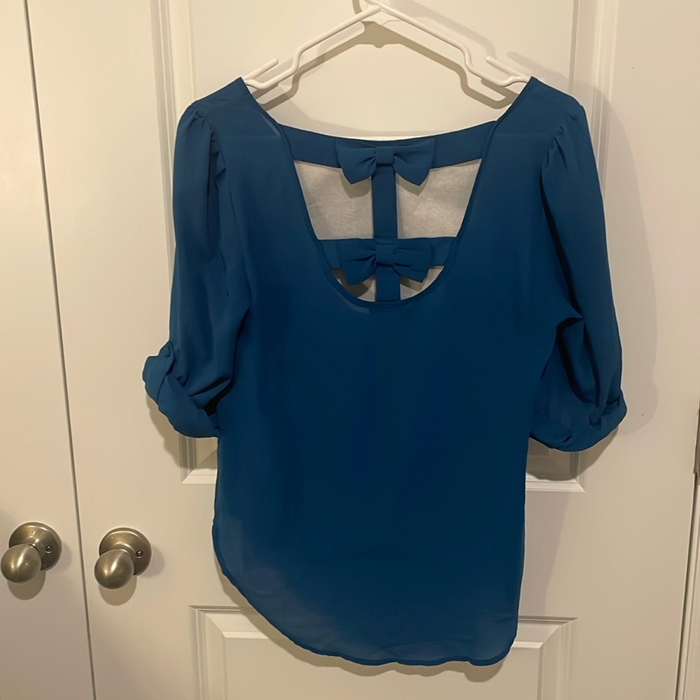 Blue Blouse With Bow Back